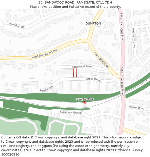 20, SANDWOOD ROAD, RAMSGATE, CT11 7DH: Location map and indicative extent of plot