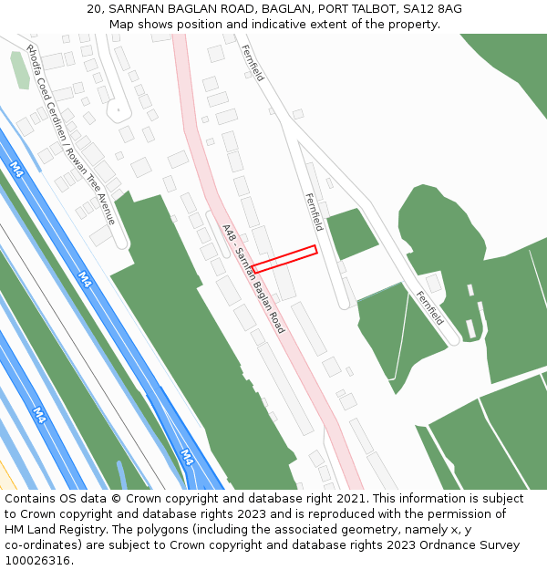 20, SARNFAN BAGLAN ROAD, BAGLAN, PORT TALBOT, SA12 8AG: Location map and indicative extent of plot
