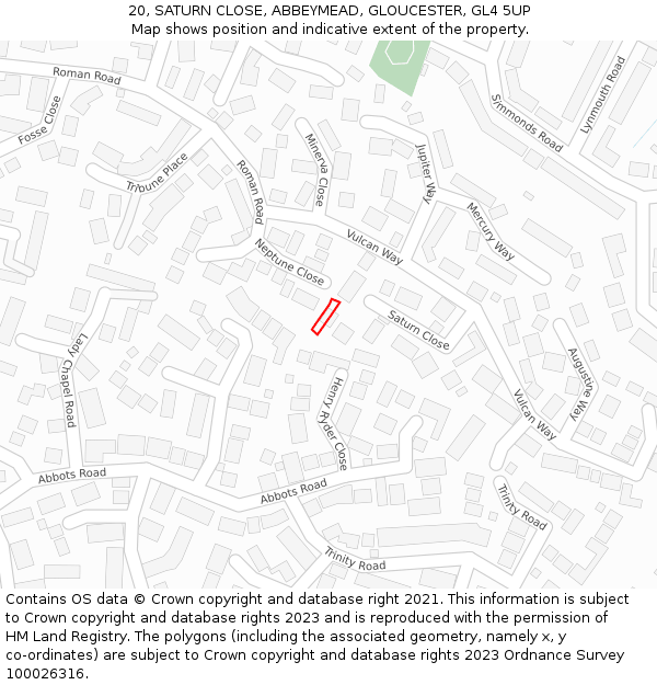 20, SATURN CLOSE, ABBEYMEAD, GLOUCESTER, GL4 5UP: Location map and indicative extent of plot