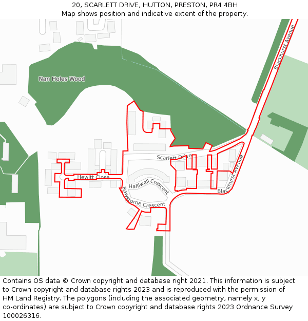 20, SCARLETT DRIVE, HUTTON, PRESTON, PR4 4BH: Location map and indicative extent of plot