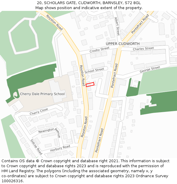 20, SCHOLARS GATE, CUDWORTH, BARNSLEY, S72 8GL: Location map and indicative extent of plot