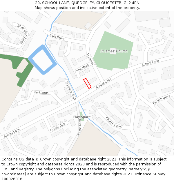 20, SCHOOL LANE, QUEDGELEY, GLOUCESTER, GL2 4PN: Location map and indicative extent of plot