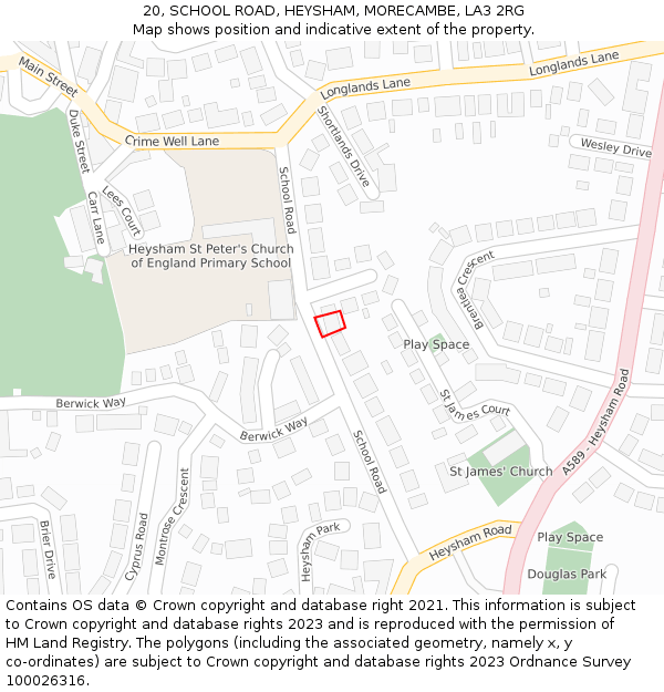 20, SCHOOL ROAD, HEYSHAM, MORECAMBE, LA3 2RG: Location map and indicative extent of plot