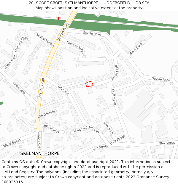 20, SCORE CROFT, SKELMANTHORPE, HUDDERSFIELD, HD8 9EA: Location map and indicative extent of plot