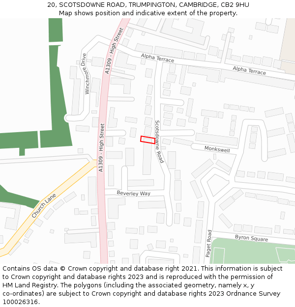 20, SCOTSDOWNE ROAD, TRUMPINGTON, CAMBRIDGE, CB2 9HU: Location map and indicative extent of plot
