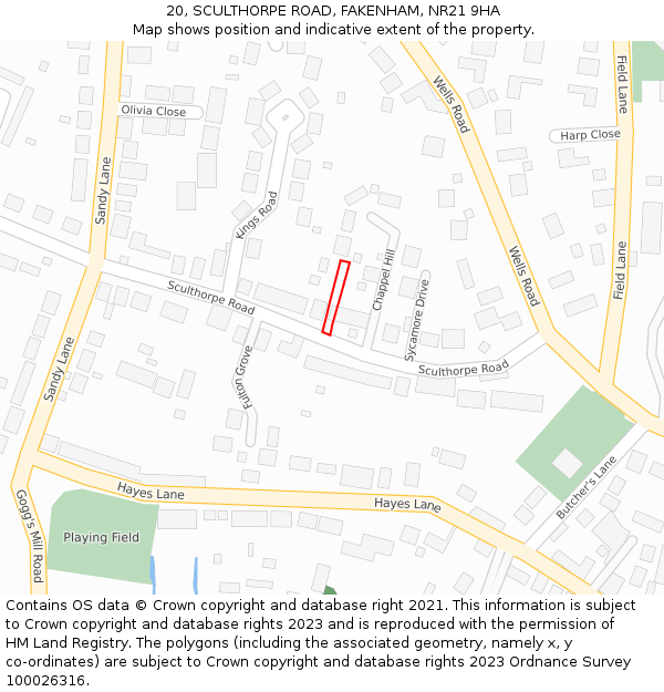 20, SCULTHORPE ROAD, FAKENHAM, NR21 9HA: Location map and indicative extent of plot