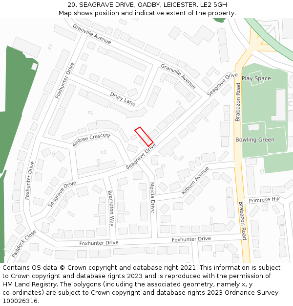 20, SEAGRAVE DRIVE, OADBY, LEICESTER, LE2 5GH: Location map and indicative extent of plot