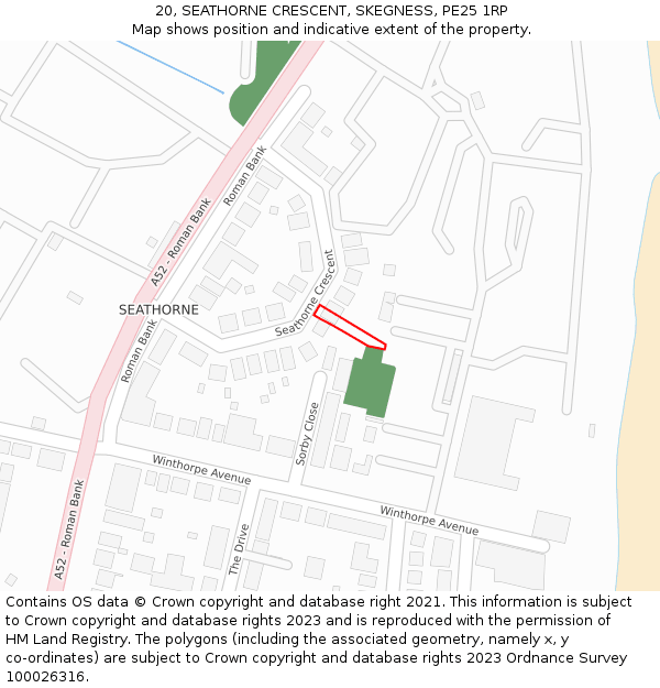 20, SEATHORNE CRESCENT, SKEGNESS, PE25 1RP: Location map and indicative extent of plot