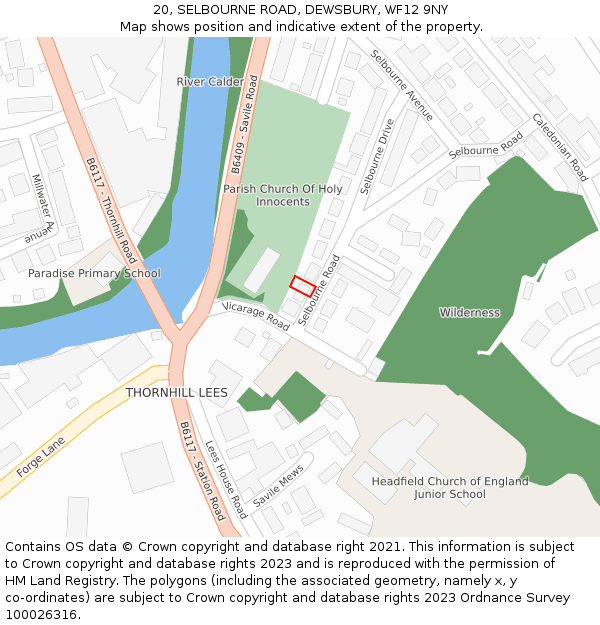 20, SELBOURNE ROAD, DEWSBURY, WF12 9NY: Location map and indicative extent of plot