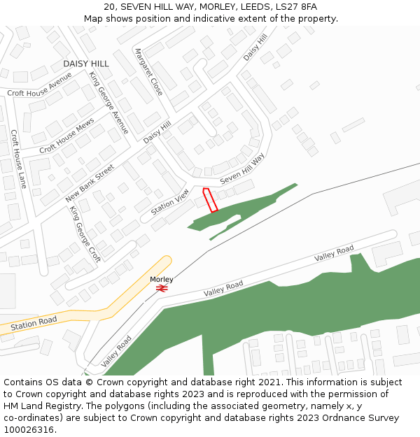20, SEVEN HILL WAY, MORLEY, LEEDS, LS27 8FA: Location map and indicative extent of plot