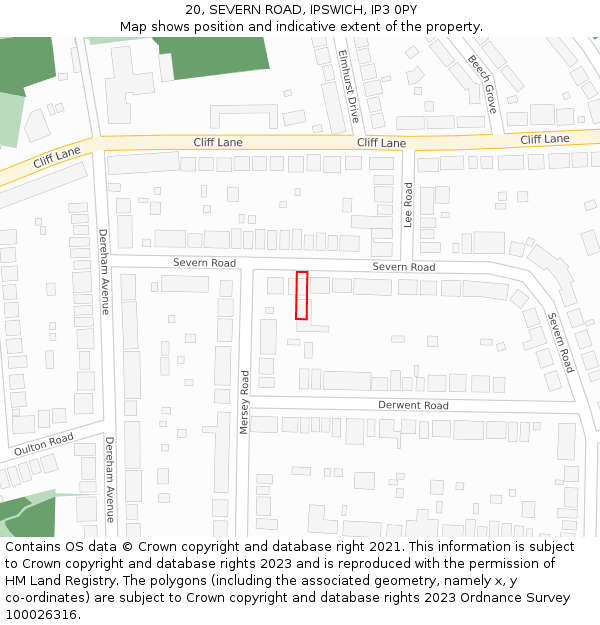 20, SEVERN ROAD, IPSWICH, IP3 0PY: Location map and indicative extent of plot