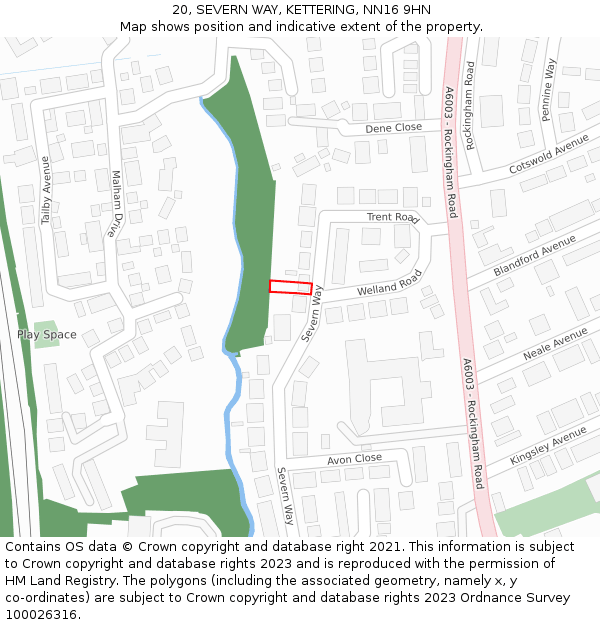 20, SEVERN WAY, KETTERING, NN16 9HN: Location map and indicative extent of plot