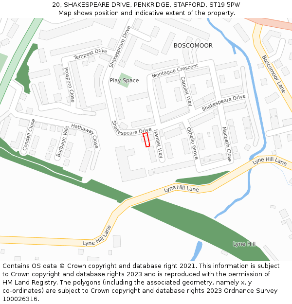 20, SHAKESPEARE DRIVE, PENKRIDGE, STAFFORD, ST19 5PW: Location map and indicative extent of plot