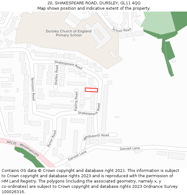 20, SHAKESPEARE ROAD, DURSLEY, GL11 4QG: Location map and indicative extent of plot
