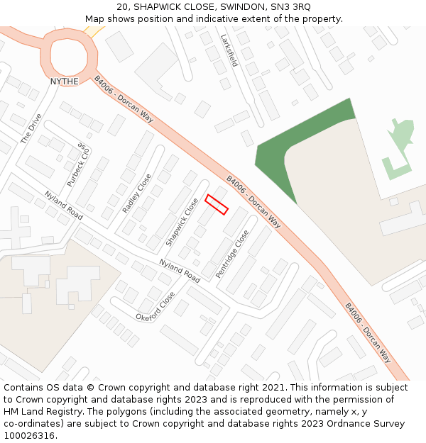 20, SHAPWICK CLOSE, SWINDON, SN3 3RQ: Location map and indicative extent of plot