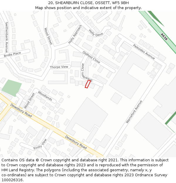20, SHEARBURN CLOSE, OSSETT, WF5 9BH: Location map and indicative extent of plot