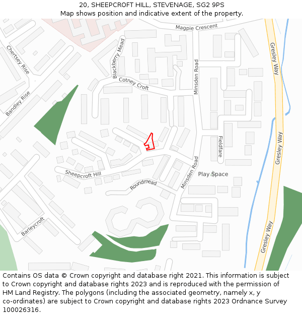 20, SHEEPCROFT HILL, STEVENAGE, SG2 9PS: Location map and indicative extent of plot