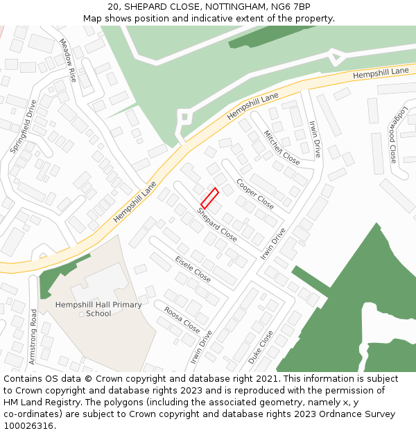 20, SHEPARD CLOSE, NOTTINGHAM, NG6 7BP: Location map and indicative extent of plot