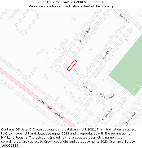 20, SHERLOCK ROAD, CAMBRIDGE, CB3 0HR: Location map and indicative extent of plot