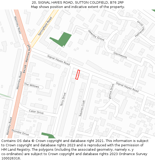 20, SIGNAL HAYES ROAD, SUTTON COLDFIELD, B76 2RP: Location map and indicative extent of plot