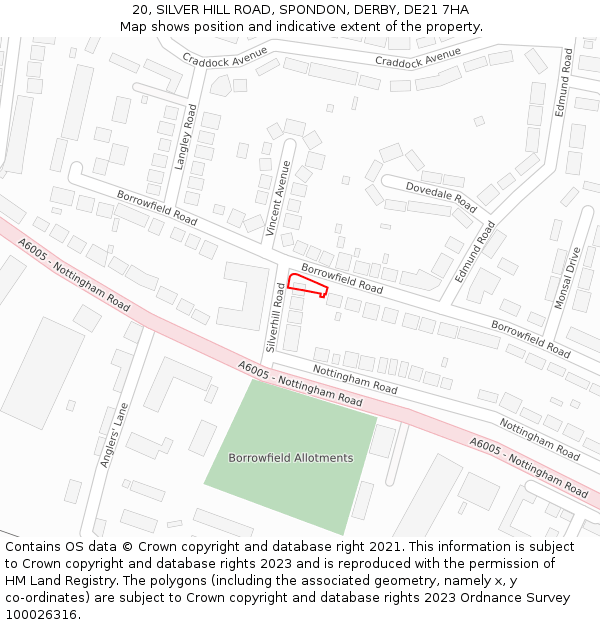 20, SILVER HILL ROAD, SPONDON, DERBY, DE21 7HA: Location map and indicative extent of plot