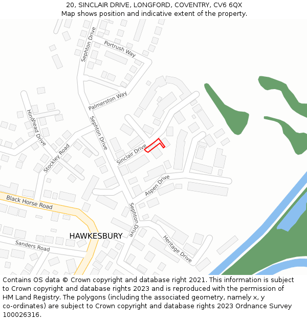 20, SINCLAIR DRIVE, LONGFORD, COVENTRY, CV6 6QX: Location map and indicative extent of plot
