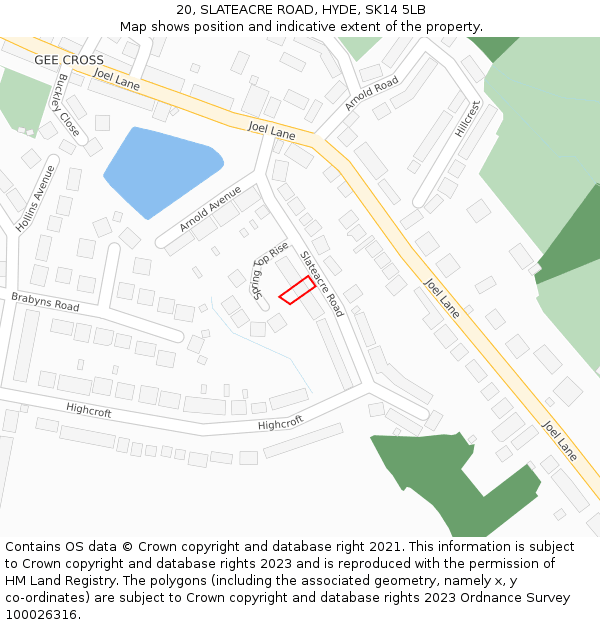 20, SLATEACRE ROAD, HYDE, SK14 5LB: Location map and indicative extent of plot