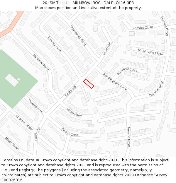 20, SMITH HILL, MILNROW, ROCHDALE, OL16 3ER: Location map and indicative extent of plot