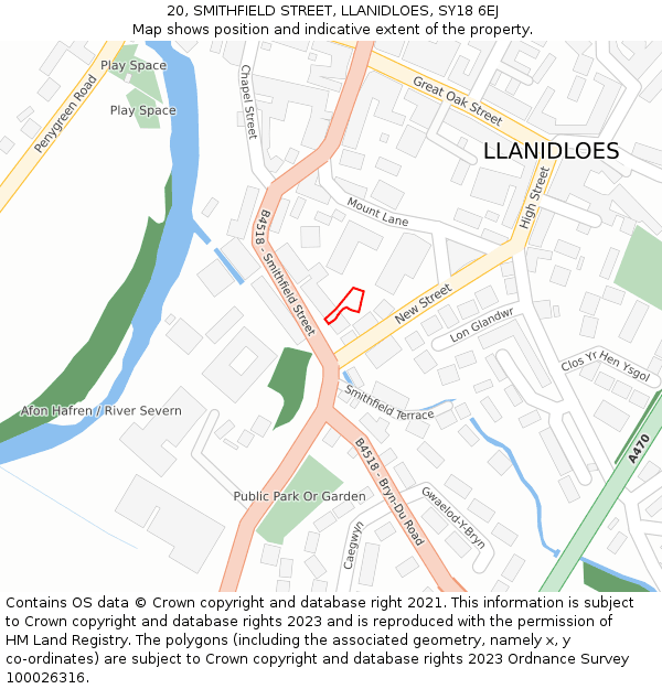 20, SMITHFIELD STREET, LLANIDLOES, SY18 6EJ: Location map and indicative extent of plot