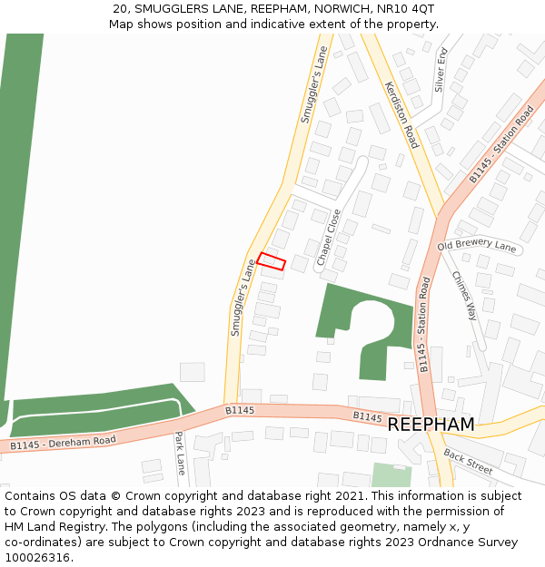 20, SMUGGLERS LANE, REEPHAM, NORWICH, NR10 4QT: Location map and indicative extent of plot
