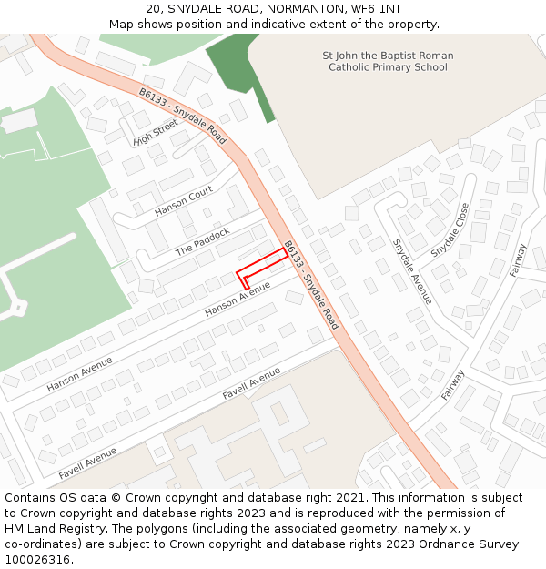20, SNYDALE ROAD, NORMANTON, WF6 1NT: Location map and indicative extent of plot