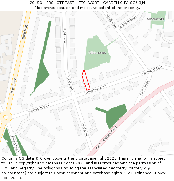 20, SOLLERSHOTT EAST, LETCHWORTH GARDEN CITY, SG6 3JN: Location map and indicative extent of plot