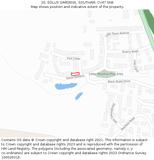 20, SOLUS GARDENS, SOUTHAM, CV47 0NE: Location map and indicative extent of plot