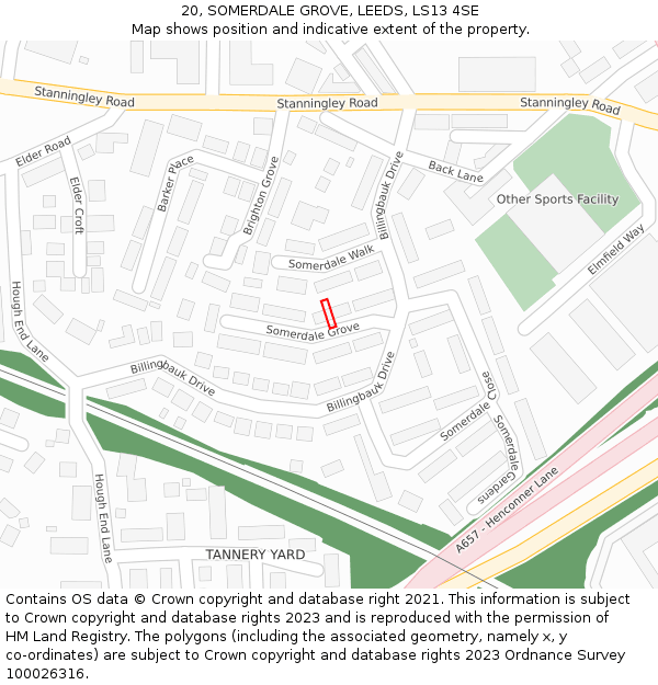 20, SOMERDALE GROVE, LEEDS, LS13 4SE: Location map and indicative extent of plot