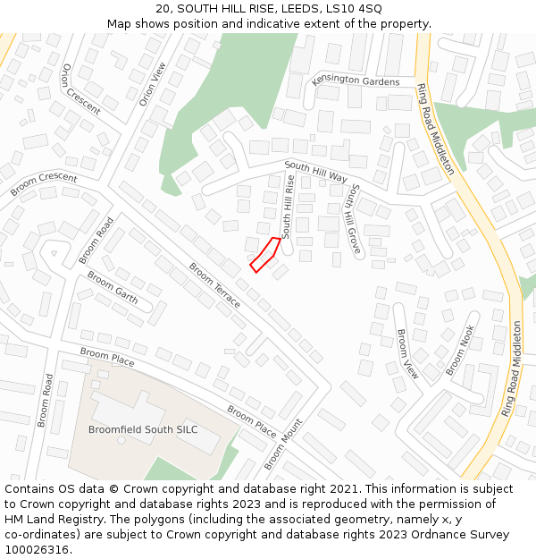 20, SOUTH HILL RISE, LEEDS, LS10 4SQ: Location map and indicative extent of plot