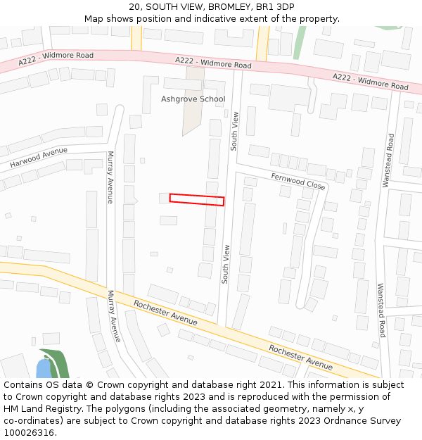 20, SOUTH VIEW, BROMLEY, BR1 3DP: Location map and indicative extent of plot