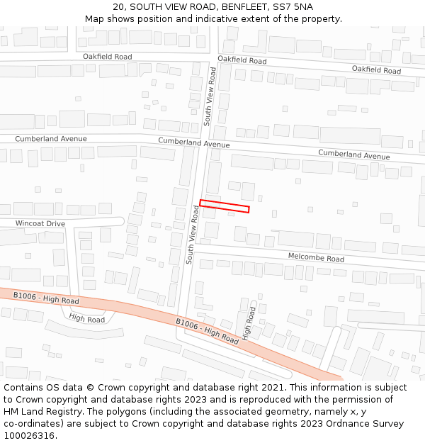 20, SOUTH VIEW ROAD, BENFLEET, SS7 5NA: Location map and indicative extent of plot