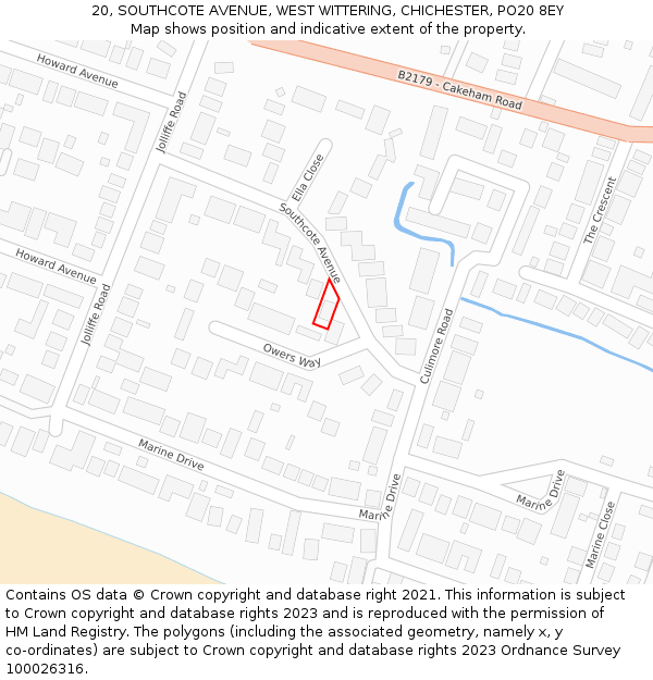 20, SOUTHCOTE AVENUE, WEST WITTERING, CHICHESTER, PO20 8EY: Location map and indicative extent of plot