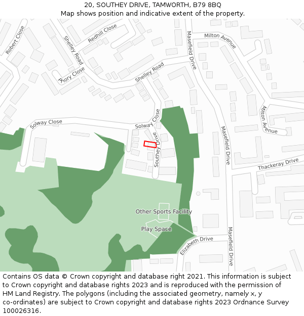 20, SOUTHEY DRIVE, TAMWORTH, B79 8BQ: Location map and indicative extent of plot