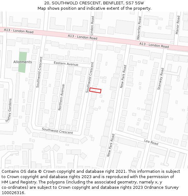 20, SOUTHWOLD CRESCENT, BENFLEET, SS7 5SW: Location map and indicative extent of plot