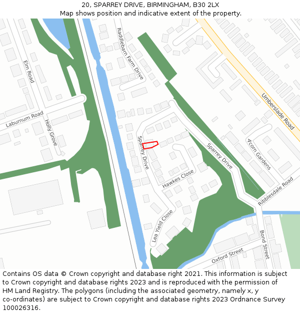 20, SPARREY DRIVE, BIRMINGHAM, B30 2LX: Location map and indicative extent of plot