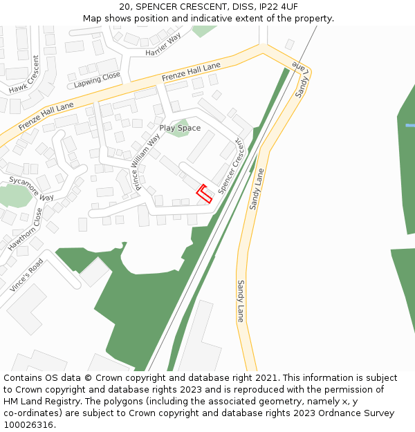 20, SPENCER CRESCENT, DISS, IP22 4UF: Location map and indicative extent of plot