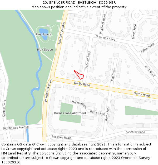 20, SPENCER ROAD, EASTLEIGH, SO50 9GR: Location map and indicative extent of plot