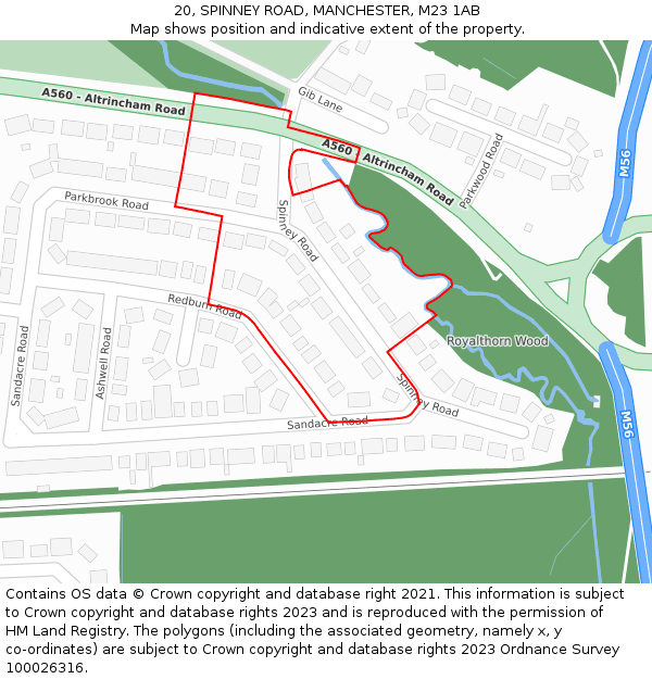 20, SPINNEY ROAD, MANCHESTER, M23 1AB: Location map and indicative extent of plot