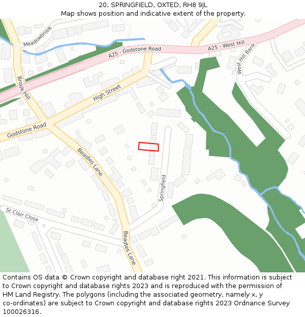 20, SPRINGFIELD, OXTED, RH8 9JL: Location map and indicative extent of plot