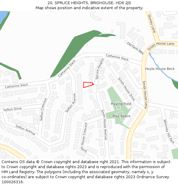 20, SPRUCE HEIGHTS, BRIGHOUSE, HD6 2JS: Location map and indicative extent of plot
