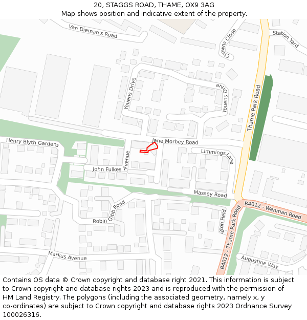 20, STAGGS ROAD, THAME, OX9 3AG: Location map and indicative extent of plot