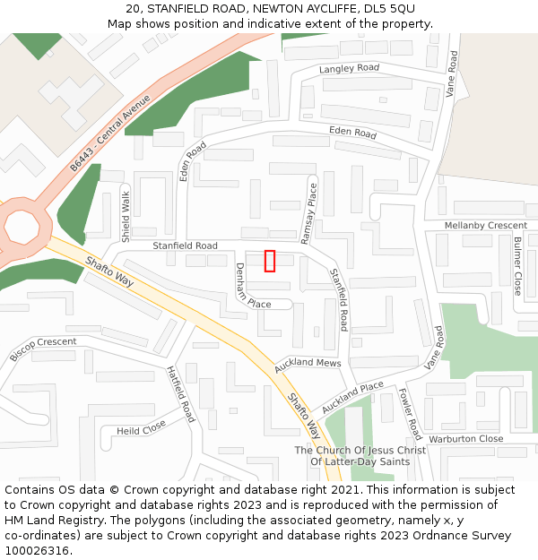20, STANFIELD ROAD, NEWTON AYCLIFFE, DL5 5QU: Location map and indicative extent of plot