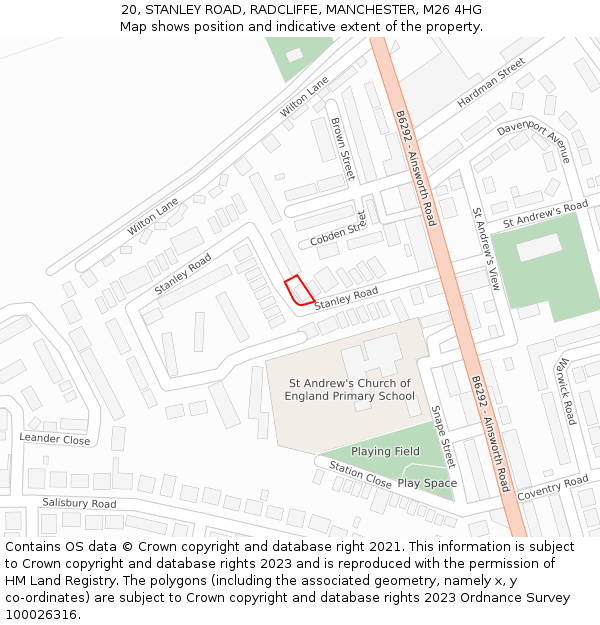 20, STANLEY ROAD, RADCLIFFE, MANCHESTER, M26 4HG: Location map and indicative extent of plot