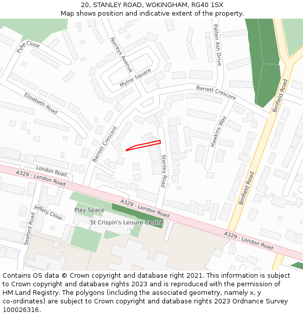 20, STANLEY ROAD, WOKINGHAM, RG40 1SX: Location map and indicative extent of plot
